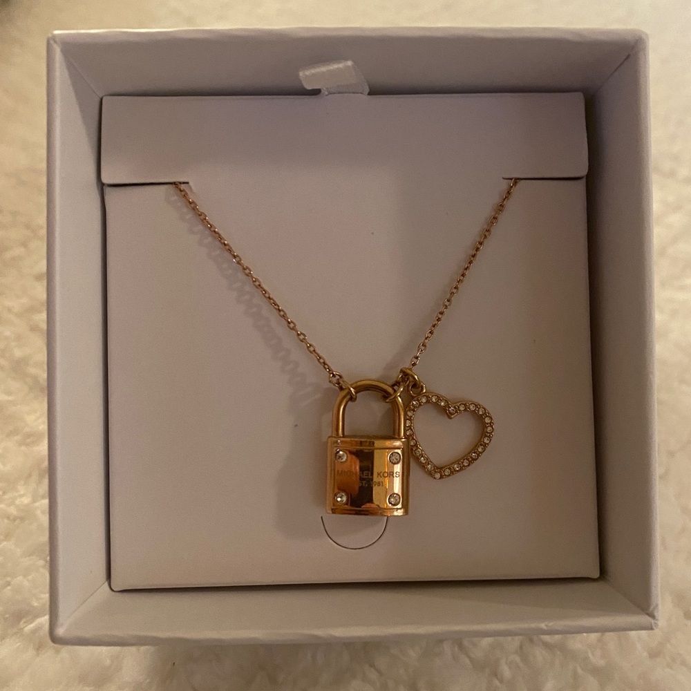 COPY - Michael Kors Rose Gold Lock & Heart necklace in original box